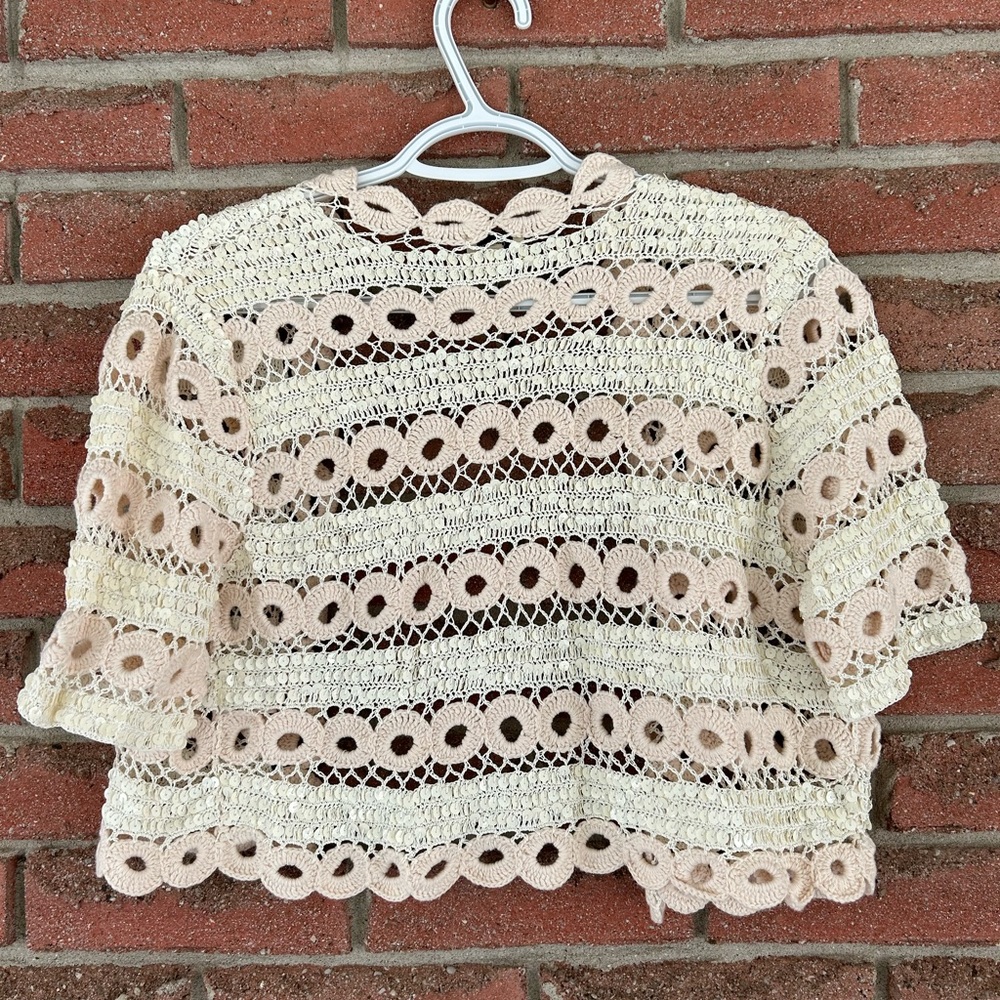 Crochet and sequin cropped short sleeve cardigan - Picture 3 of 4